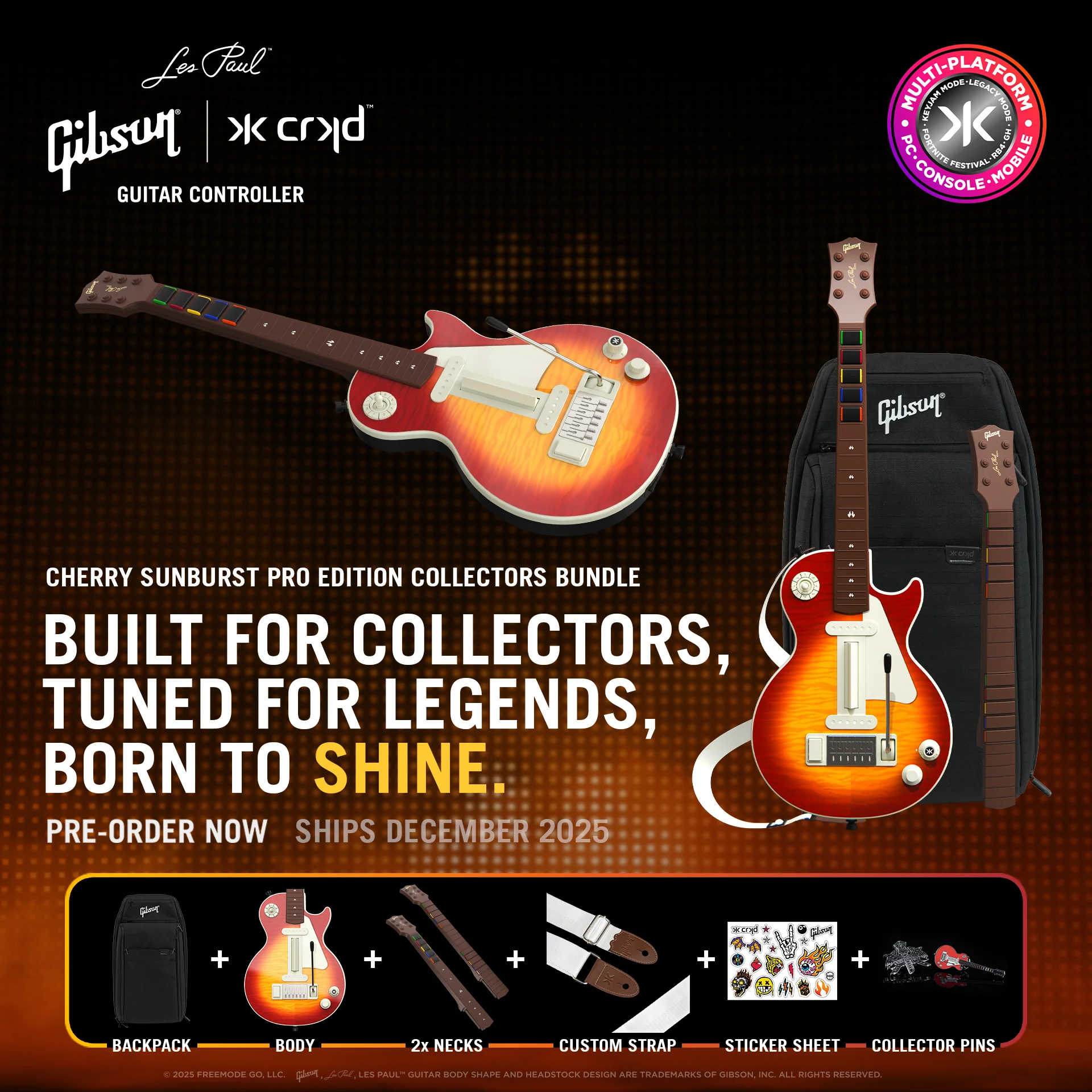 CRKD Gibson Les Paul Cherry Sunburst Pro Edition Guitar Controller Collectors Bundle (Multi-platform)  - Image 3